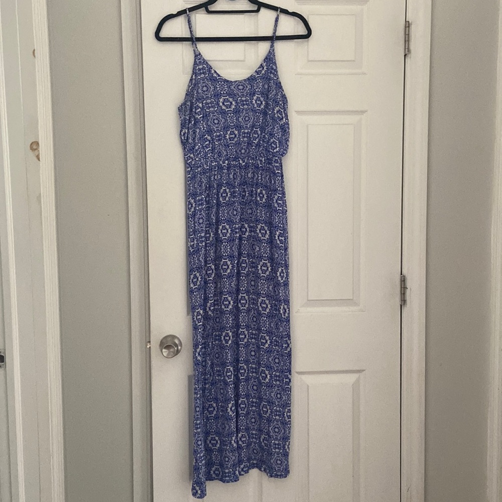 Blue and White Printed Maxi Dress
